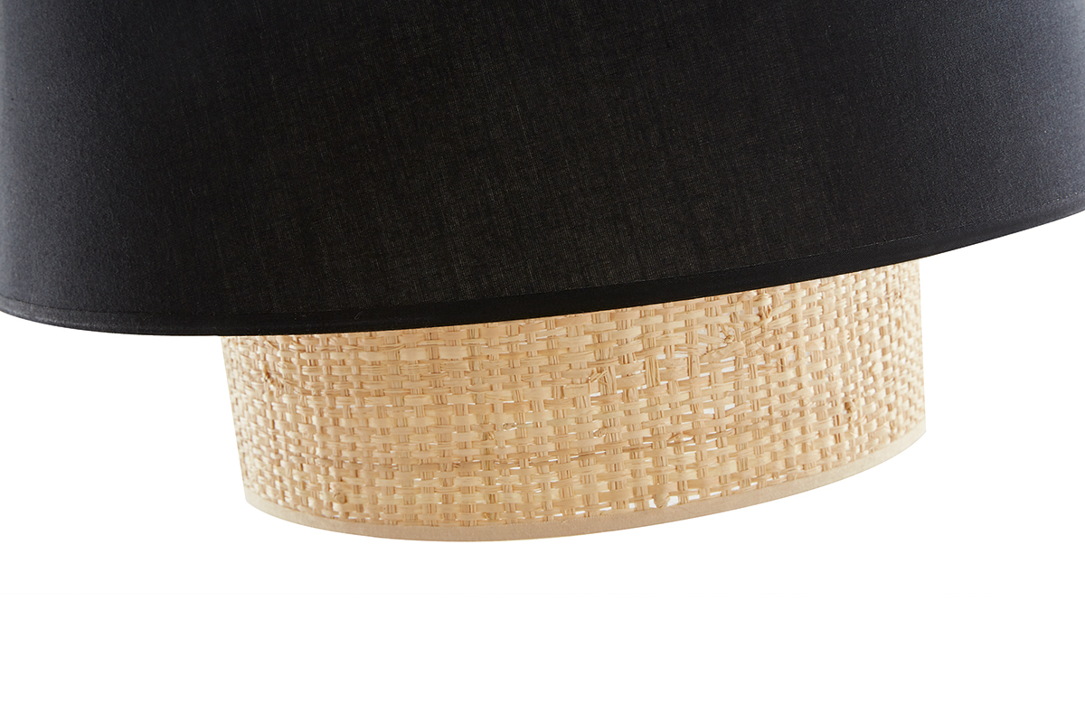 Lampada a sospensione design bi-materiale in fibra di rafia e cotone nero D40 cm JUME