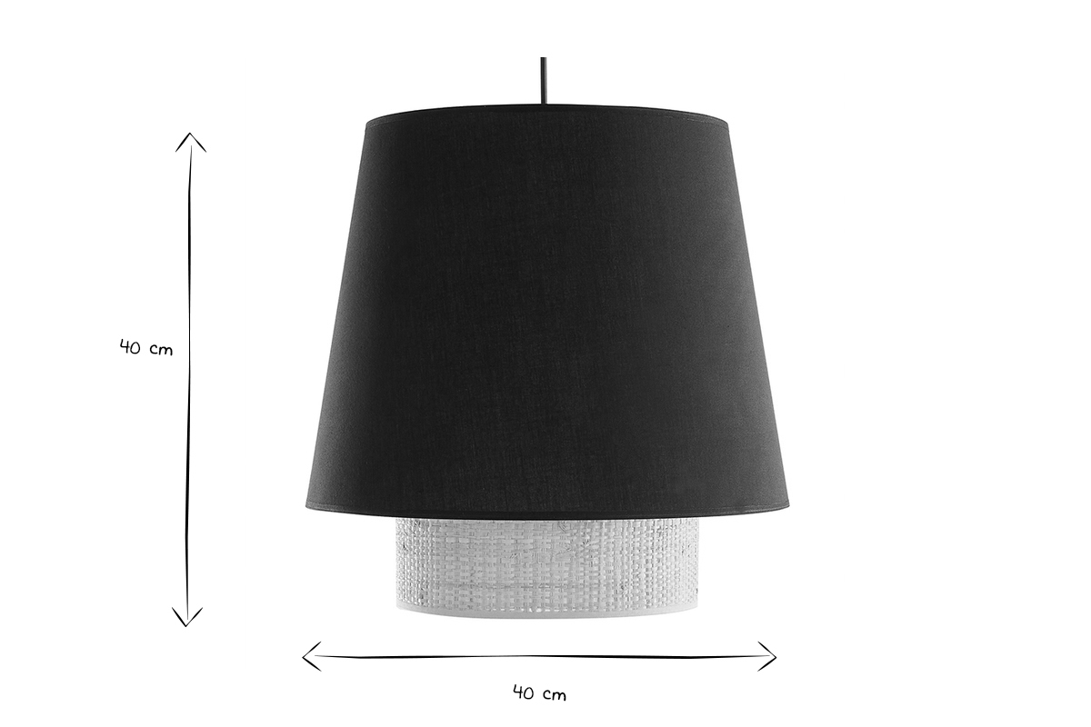 Lampada a sospensione design bi-materiale in fibra di rafia e cotone nero D40 cm JUME