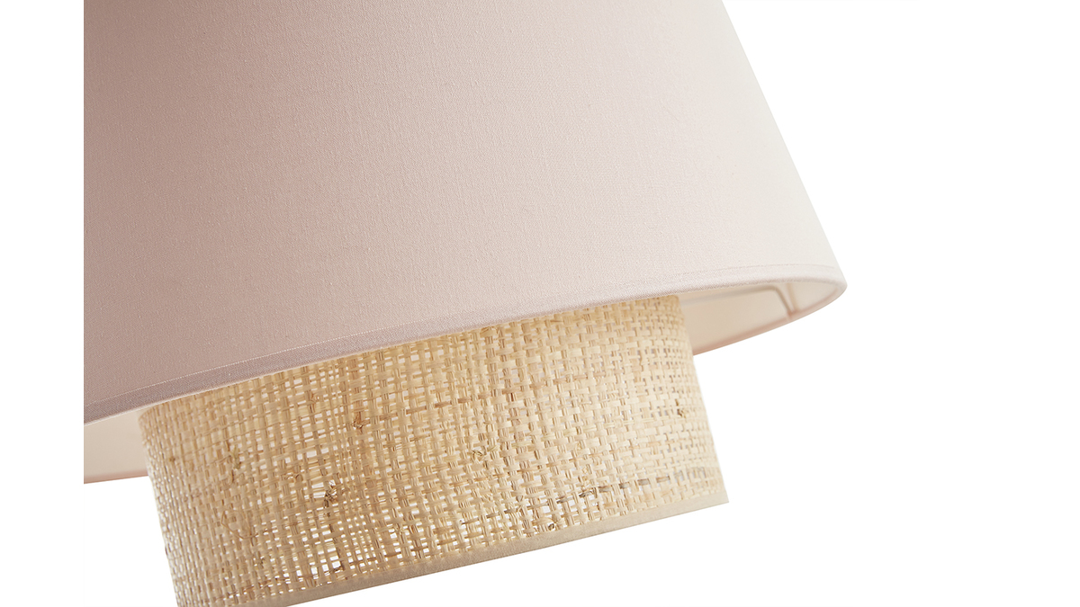 Lampada a sospensione design bi-materiale in fibra di rafia e cotone rosa D40 cm JUME