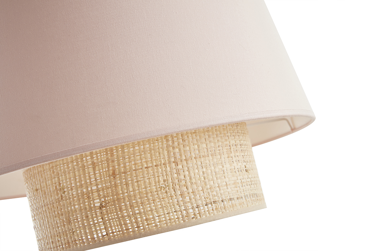 Lampada a sospensione design bi-materiale in fibra di rafia e cotone rosa D40 cm JUME