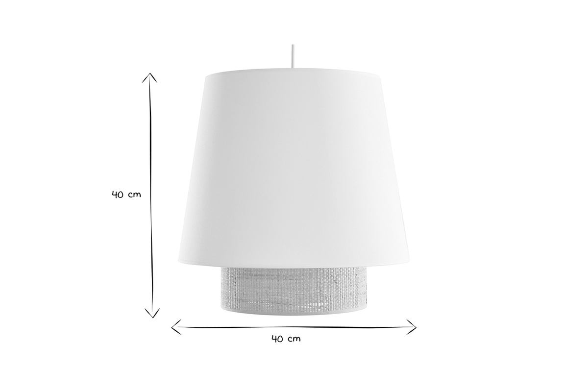 Lampada a sospensione design bi-materiale in fibra di rafia e cotone rosa D40 cm JUME