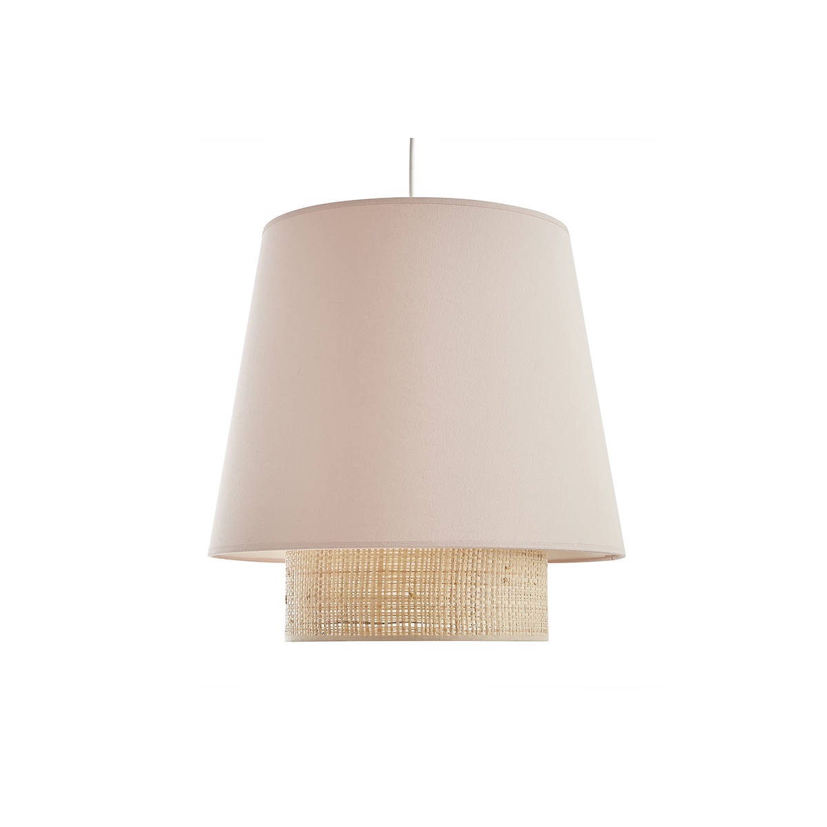 Lampada a sospensione design bi-materiale in fibra di rafia e cotone rosa D40 cm JUME