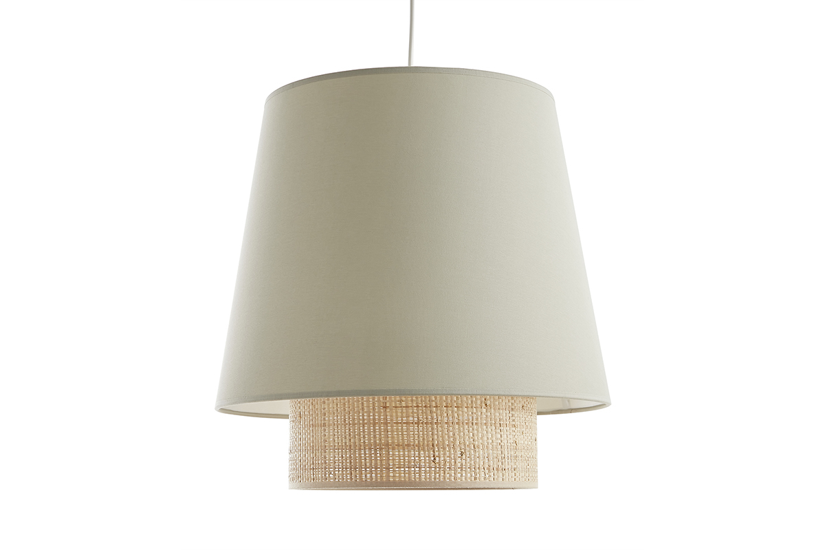 Lampada a sospensione design bi-materiale in fibra di rafia e cotone verde salvia D40 cm JUME
