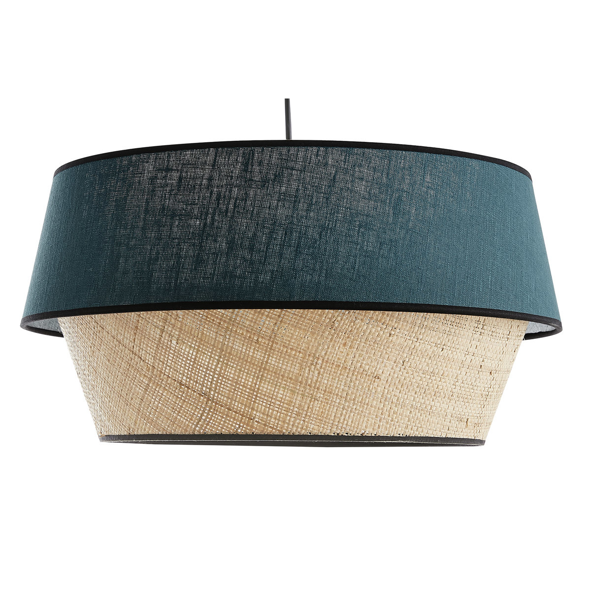 Lampada a sospensione design bi-materiale in lino blu e fibra di rafia naturale D45 cm SENSA