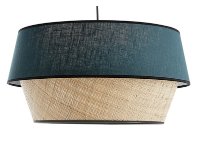 Lampada a sospensione design bi-materiale in lino blu e fibra di rafia naturale D45 cm SENSA