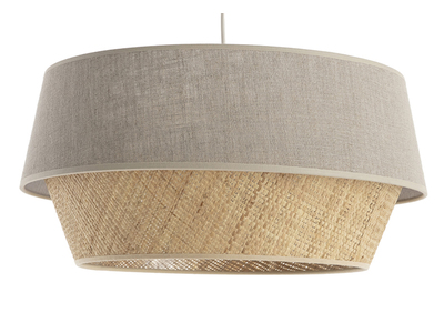 Lampada a sospensione design bi-materiale lino naturale e fibra di rafia SENSA - Lampada a sospensione design bi-materiale lino naturale e fibra di rafia SENSA