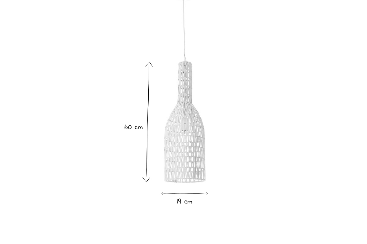 Lampada a sospensione design in rattan bianco D19 cm PHILAE