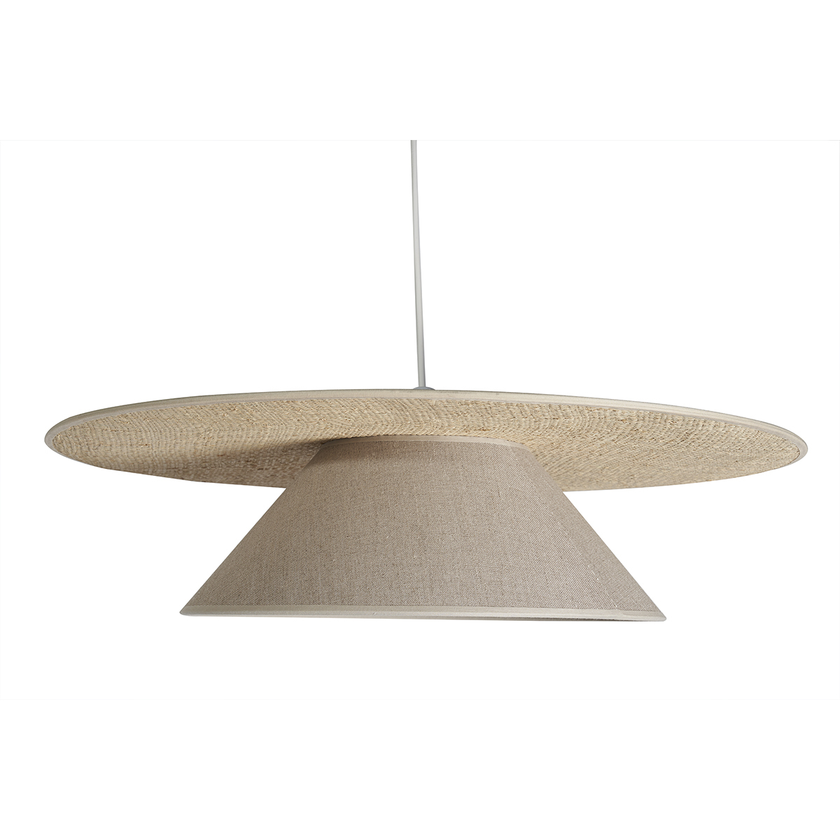 Lampada a sospensione in lino beige e rafia naturale L55 cm AZAMI