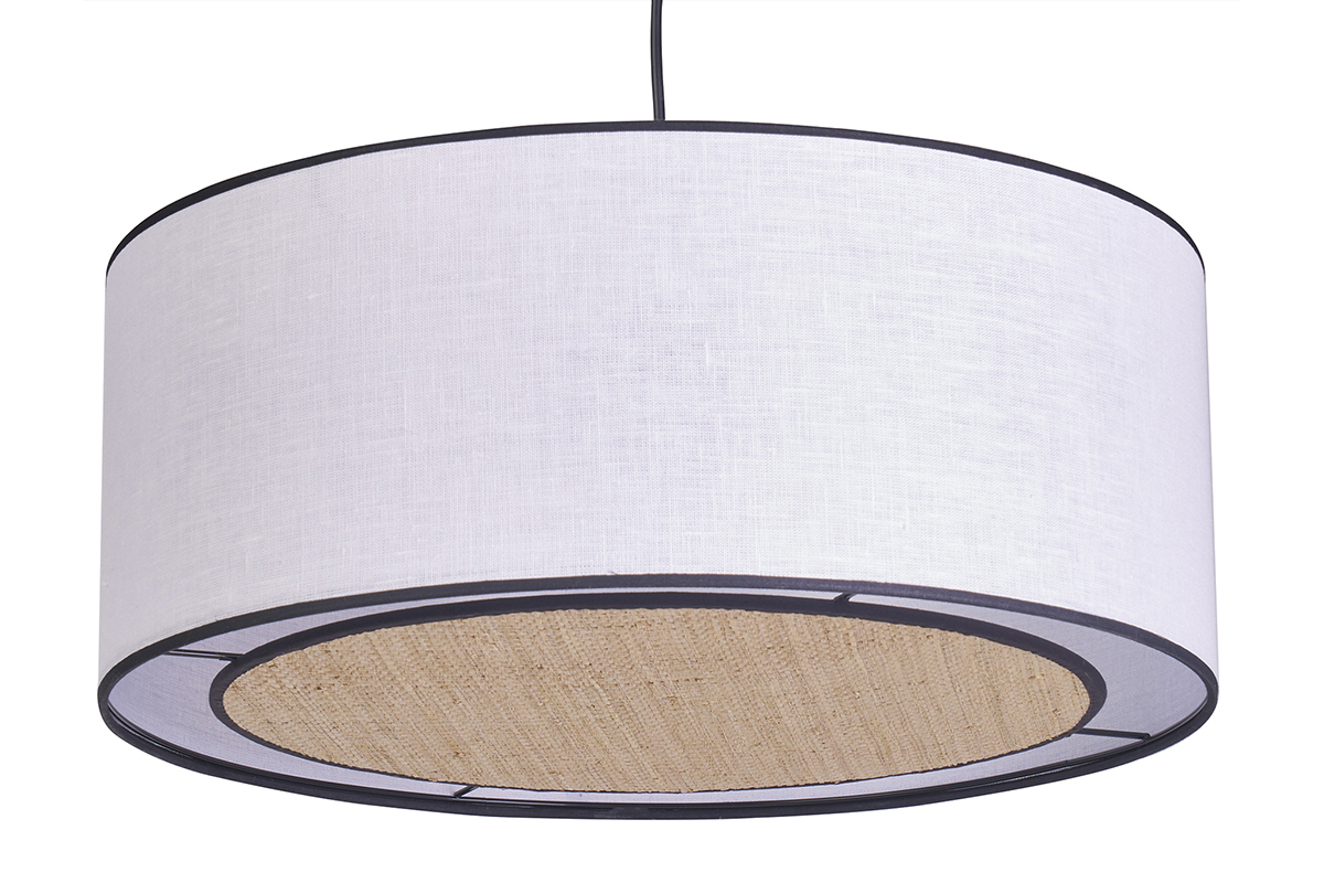 Lampada a sospensione in lino bianco e fibra di rafia D50 cm TRAVES