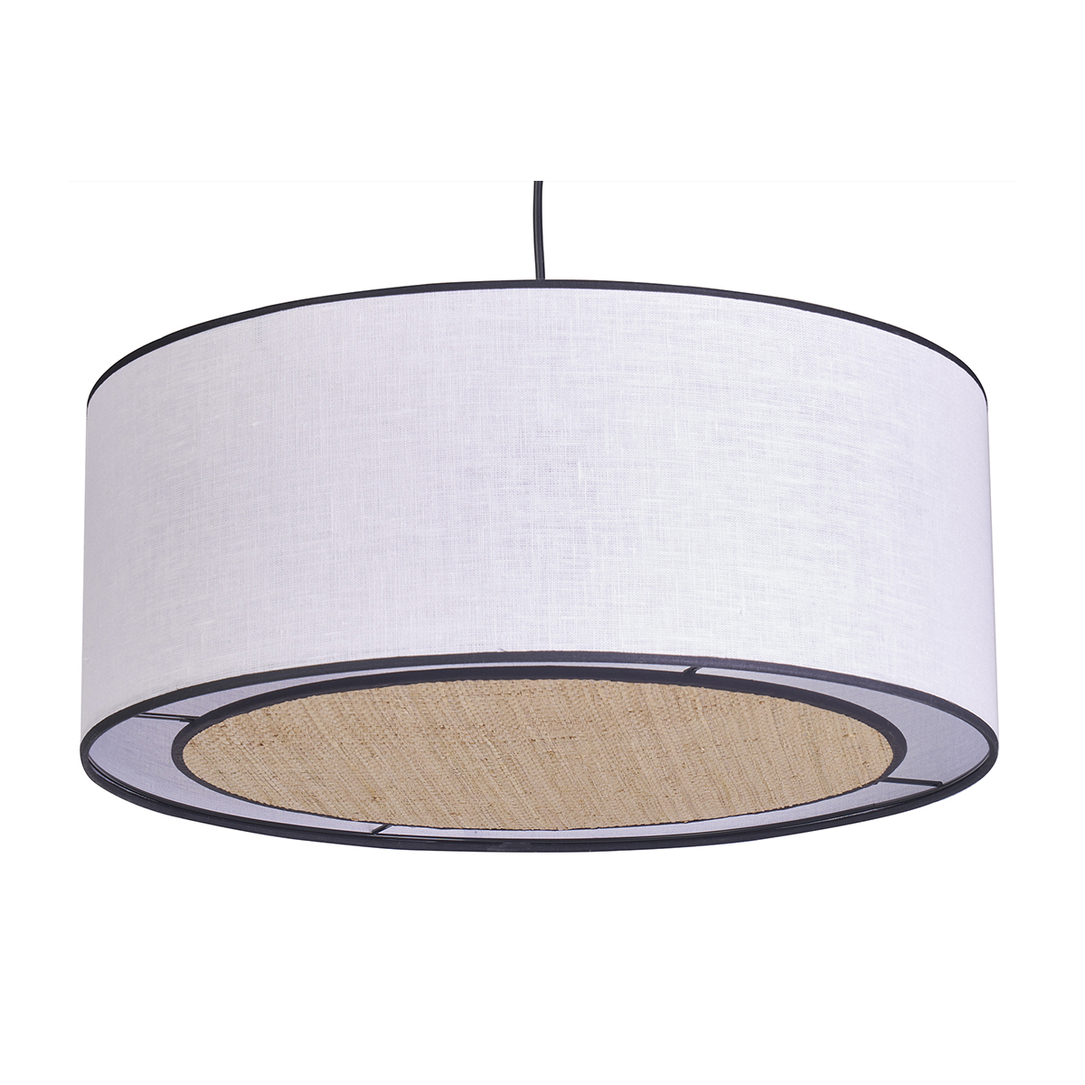 Lampada a sospensione in lino bianco e fibra di rafia D50 cm TRAVES
