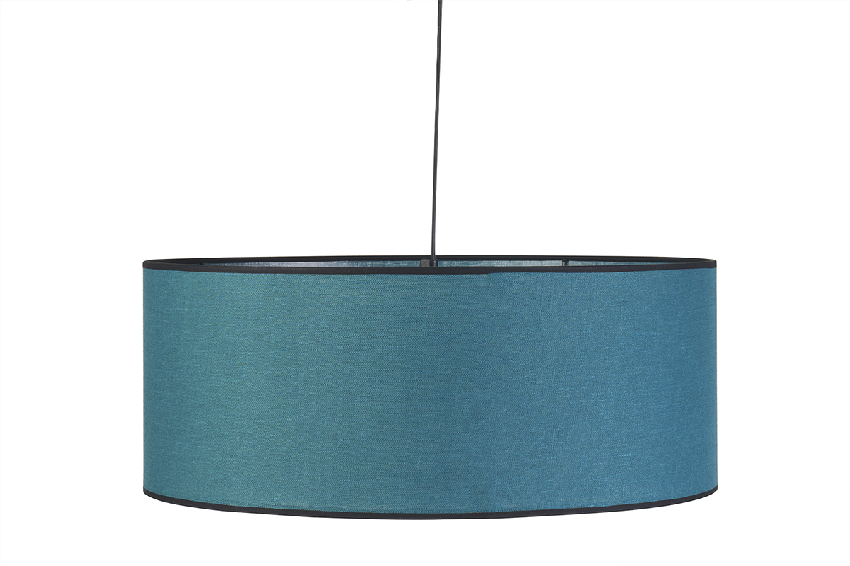 Lampada a sospensione in lino blu pavone e fibra di rafia D50 cm TRAVES
