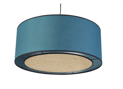 Lampada a sospensione in lino blu pavone e fibra di rafia D50 cm TRAVES
