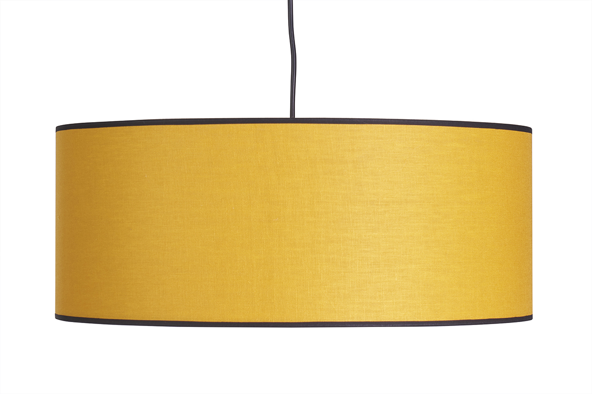 Lampada a sospensione in lino giallo senape e fibra di rafia D50 cm TRAVES