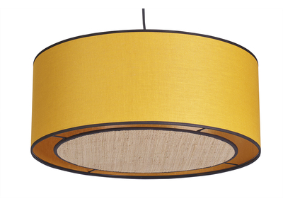 Lampada a sospensione in lino giallo senape e fibra di rafia D50 cm TRAVES