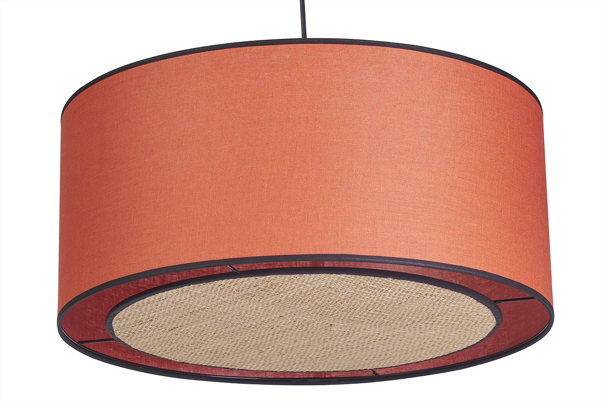 Lampada a sospensione in lino mattone e fibra di rafia D50 cm TRAVES