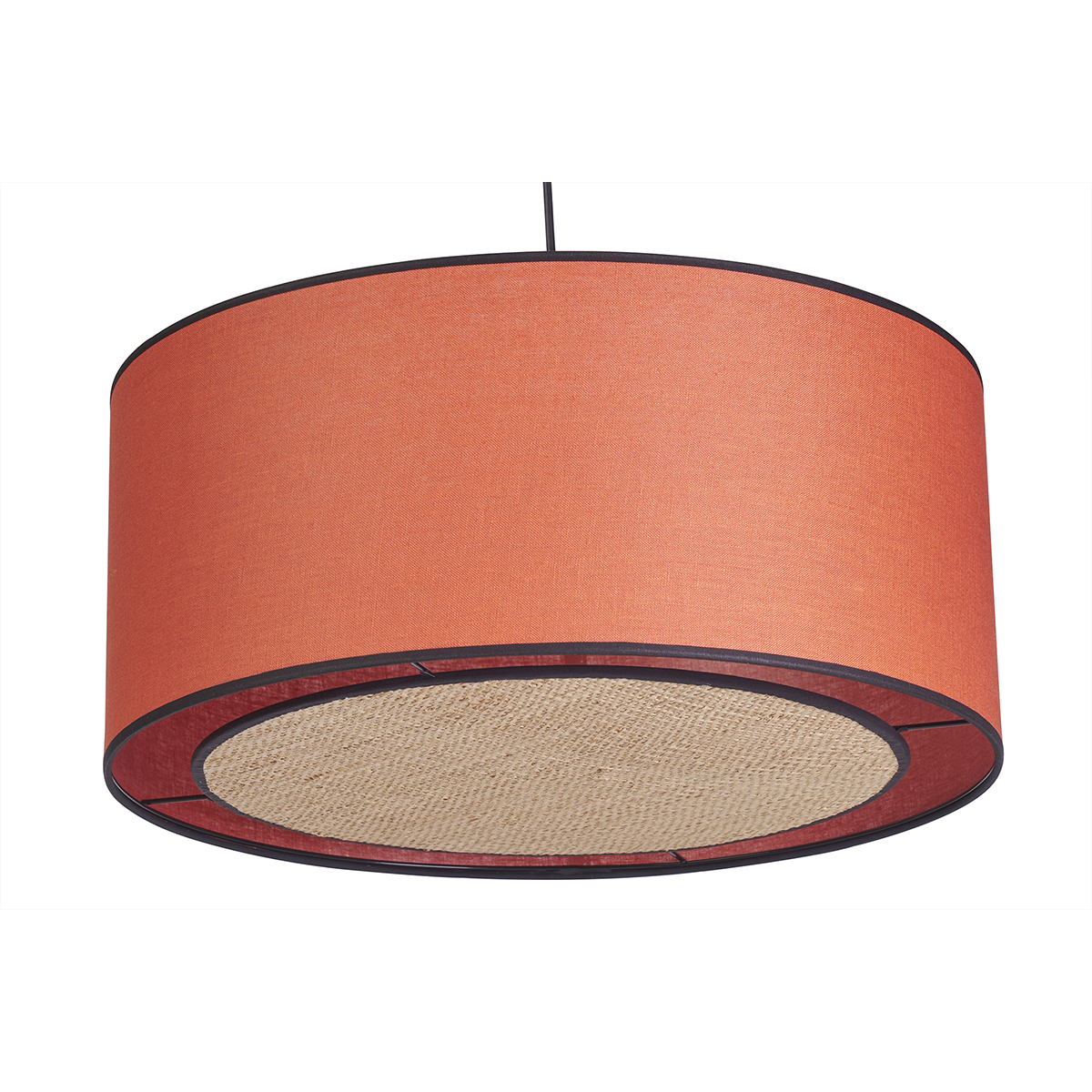 Lampada a sospensione in lino mattone e fibra di rafia D50 cm TRAVES