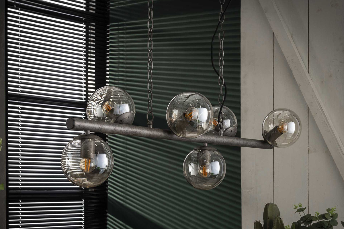 Lampada da parete industriale in metallo antico 6 sfere vetro BLOW