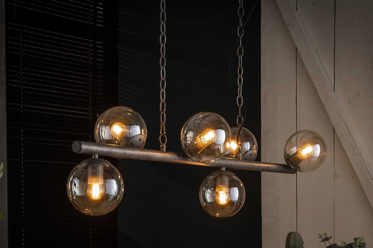Lampada da parete industriale in metallo antico 6 sfere vetro BLOW
