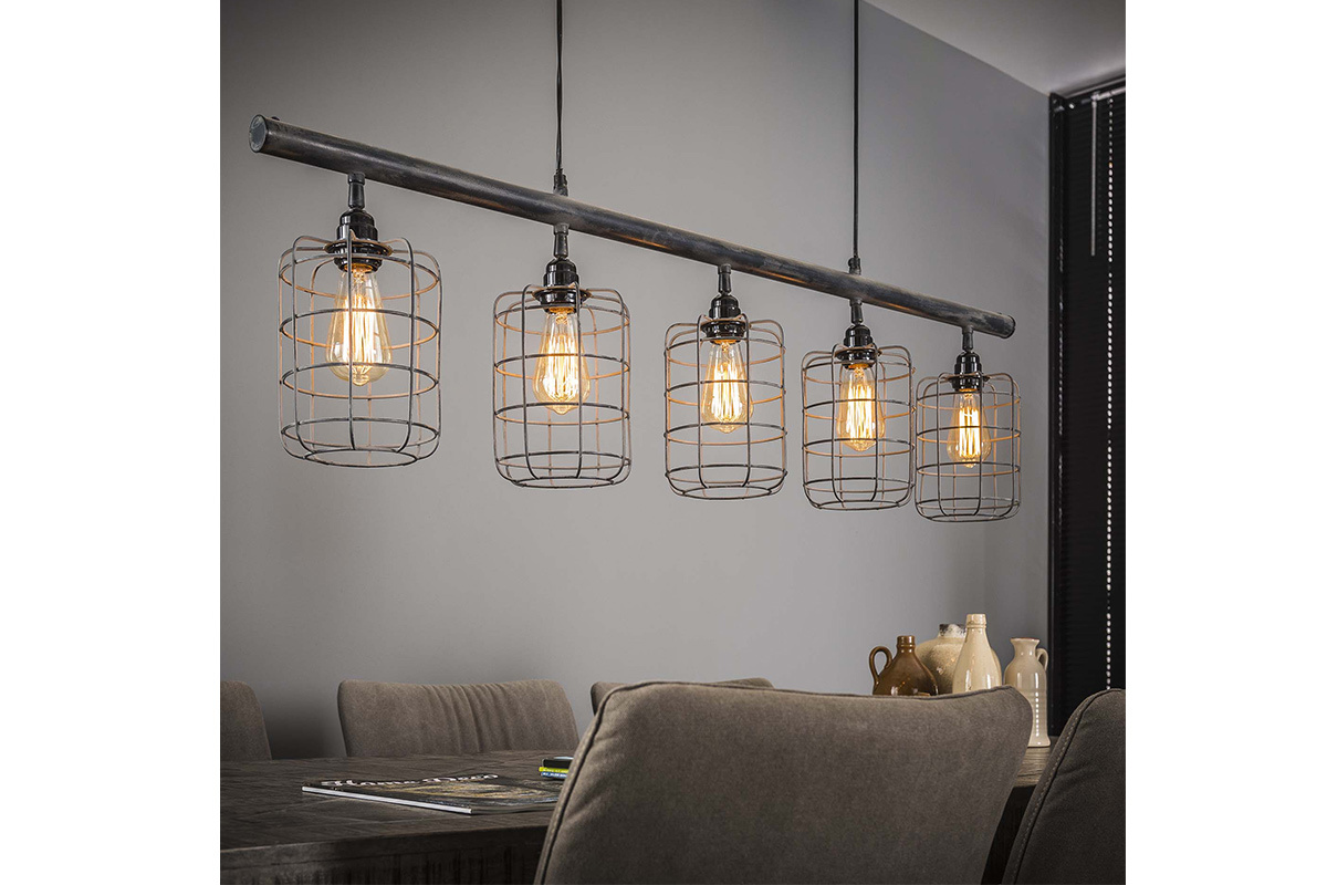 Lampada da soffitto industriale 5 lampadine in metallo grigio LOFT