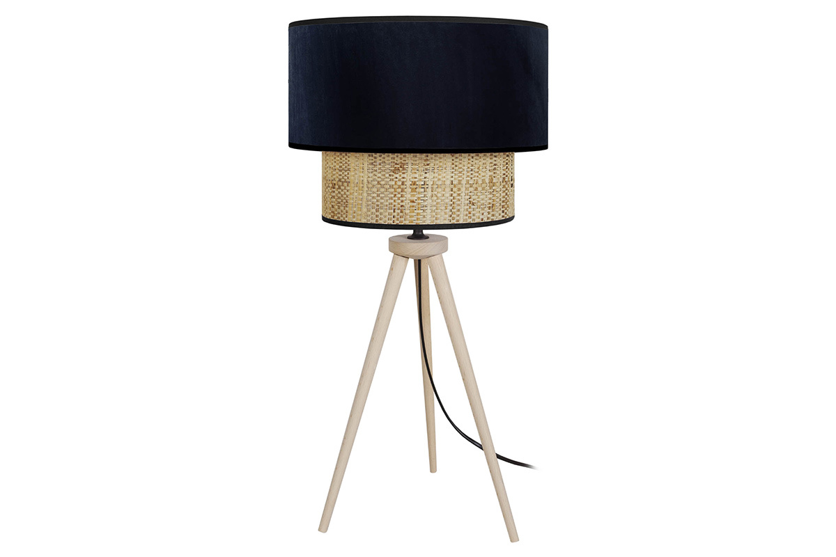 Lampada da tavolo bi-materiale juta e velluto nero CHILL