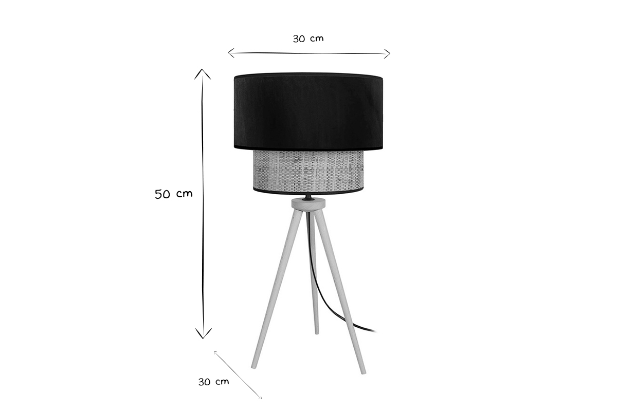 Lampada da tavolo bi-materiale juta e velluto nero CHILL