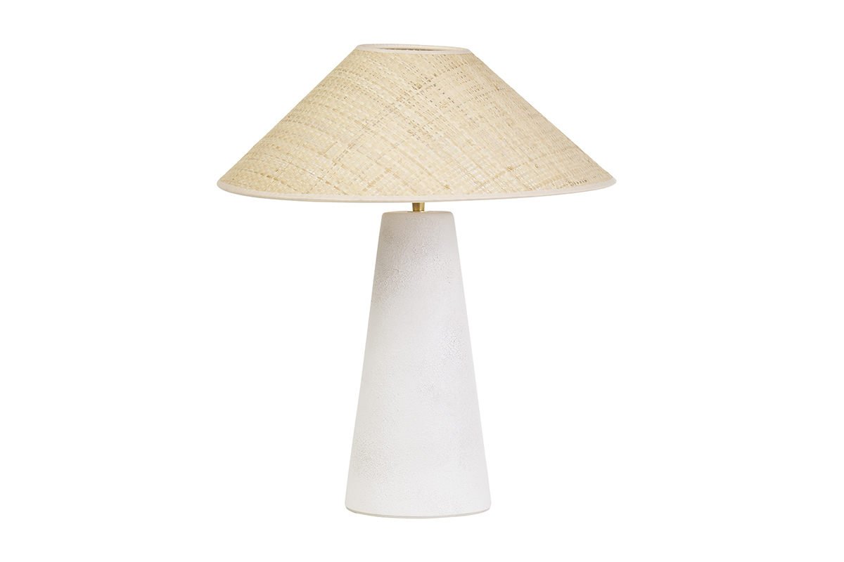 Lampada da tavolo bianca in ceramica con paralume in rattan H47 cm JUNI