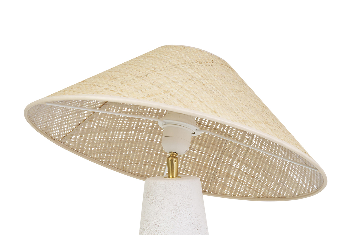 Lampada da tavolo bianca in ceramica con paralume in rattan H47 cm JUNI