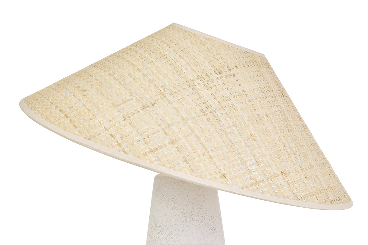 Lampada da tavolo bianca in ceramica con paralume in rattan H47 cm JUNI