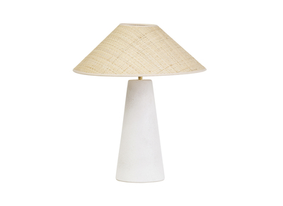 Lampada da tavolo bianca in ceramica con paralume in rattan H47 cm JUNI