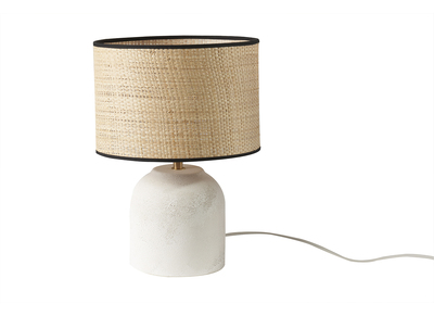 Lampada da tavolo bianca in ceramica effetto pietra e paralume in rafia H35 cm ROCHA