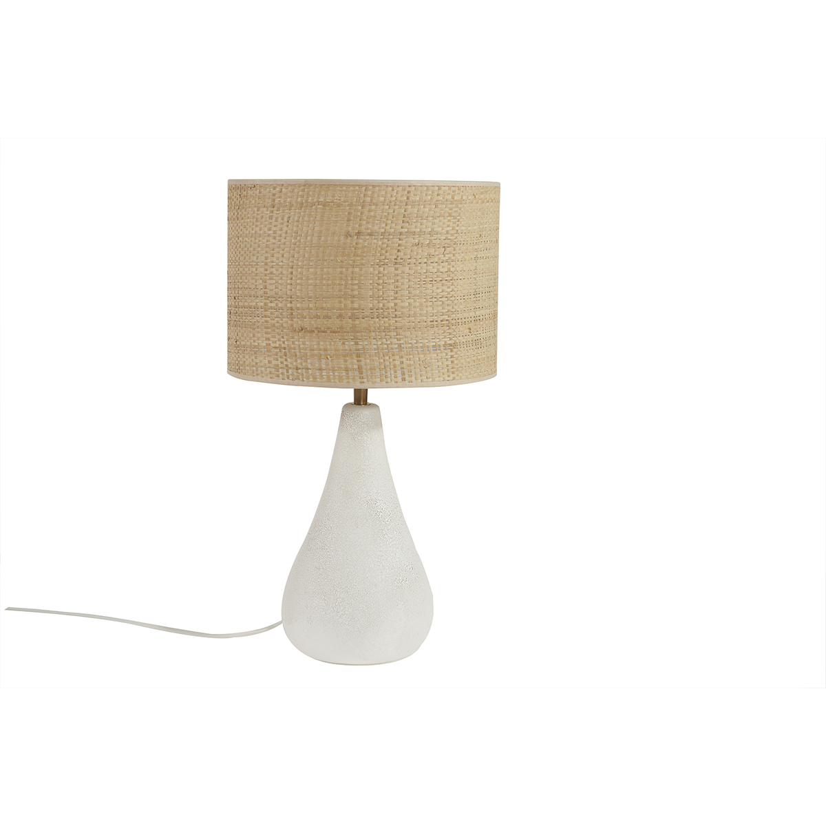 Lampada da tavolo bianca in ceramica effetto pietra e paralume in rafia H49 cm PYRUS