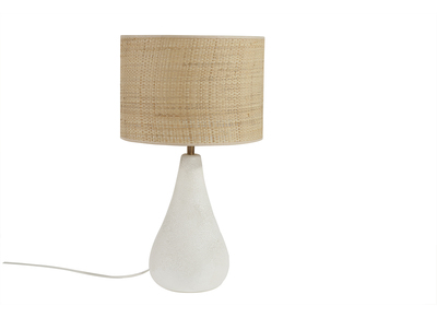 Lampada da tavolo bianca in ceramica effetto pietra e paralume in rafia H49 cm PYRUS
