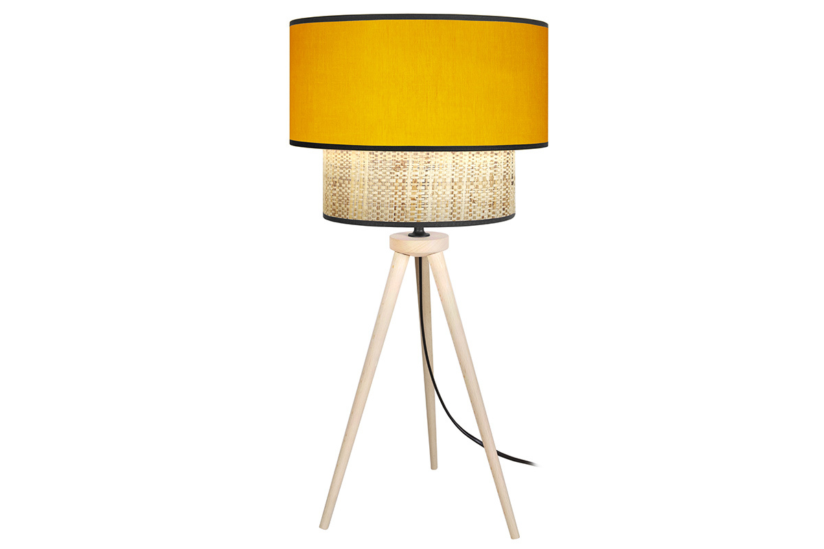 Lampada da tavolo bimaterica iuta e tessuto senape CHILL
