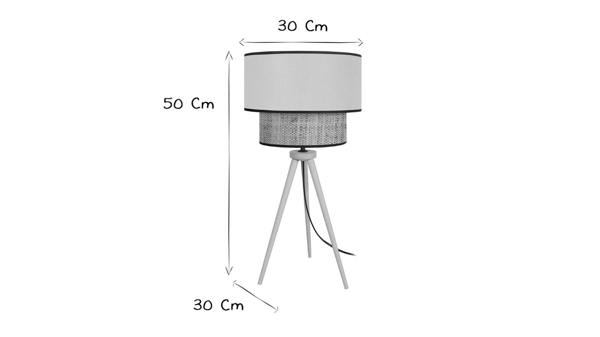 Lampada da tavolo cilindrica bimaterica iuta e tessuto grigio azzurro CHILL