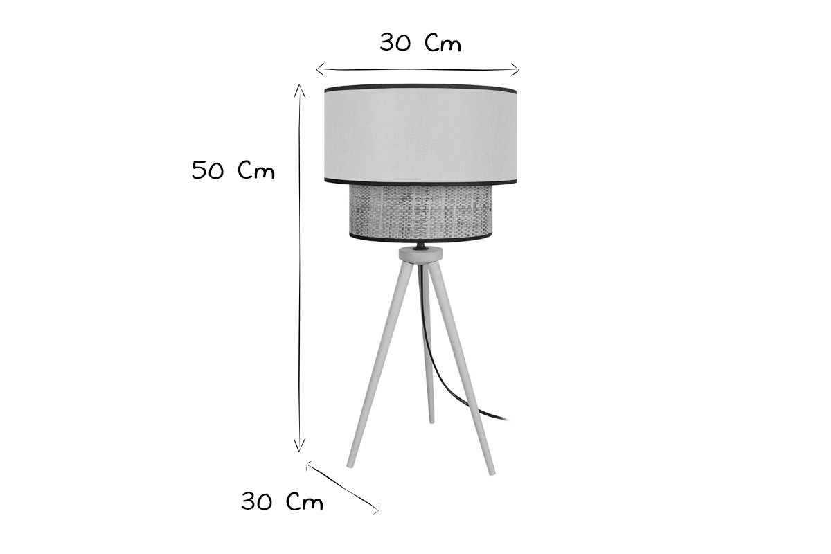 Lampada da tavolo cilindrica bimaterica iuta e tessuto grigio azzurro CHILL