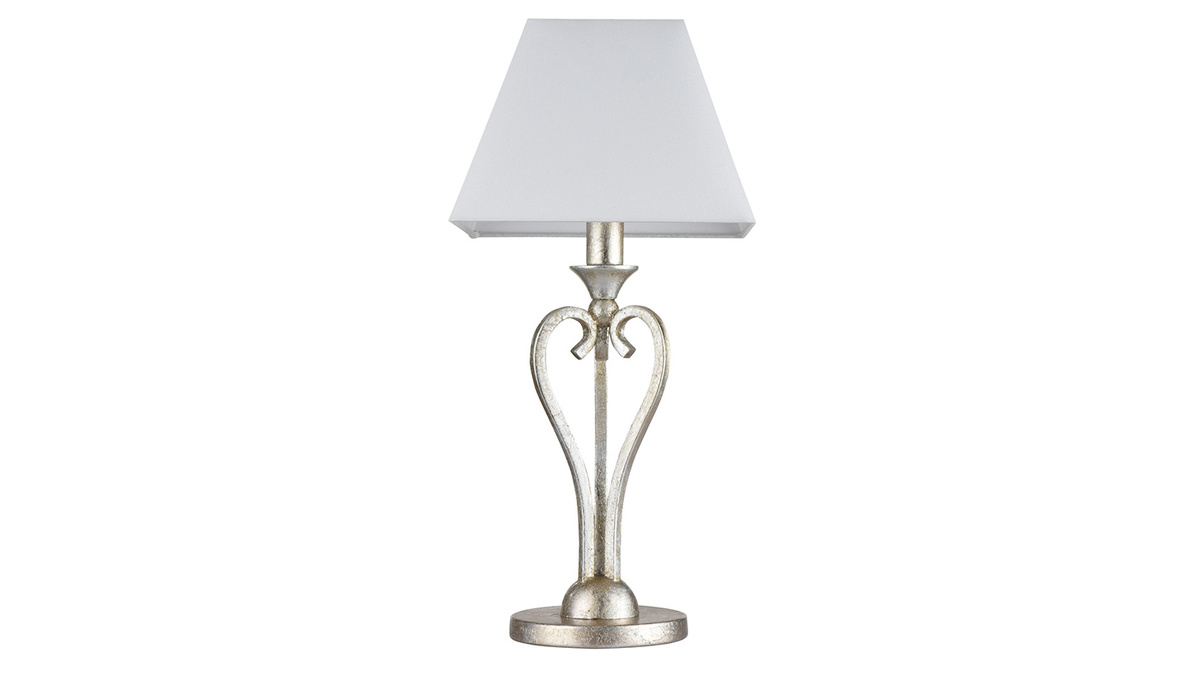 Lampada da tavolo, classica, in metallo, colore: Platino e paralume, colore: Bianco, modello: ANITA