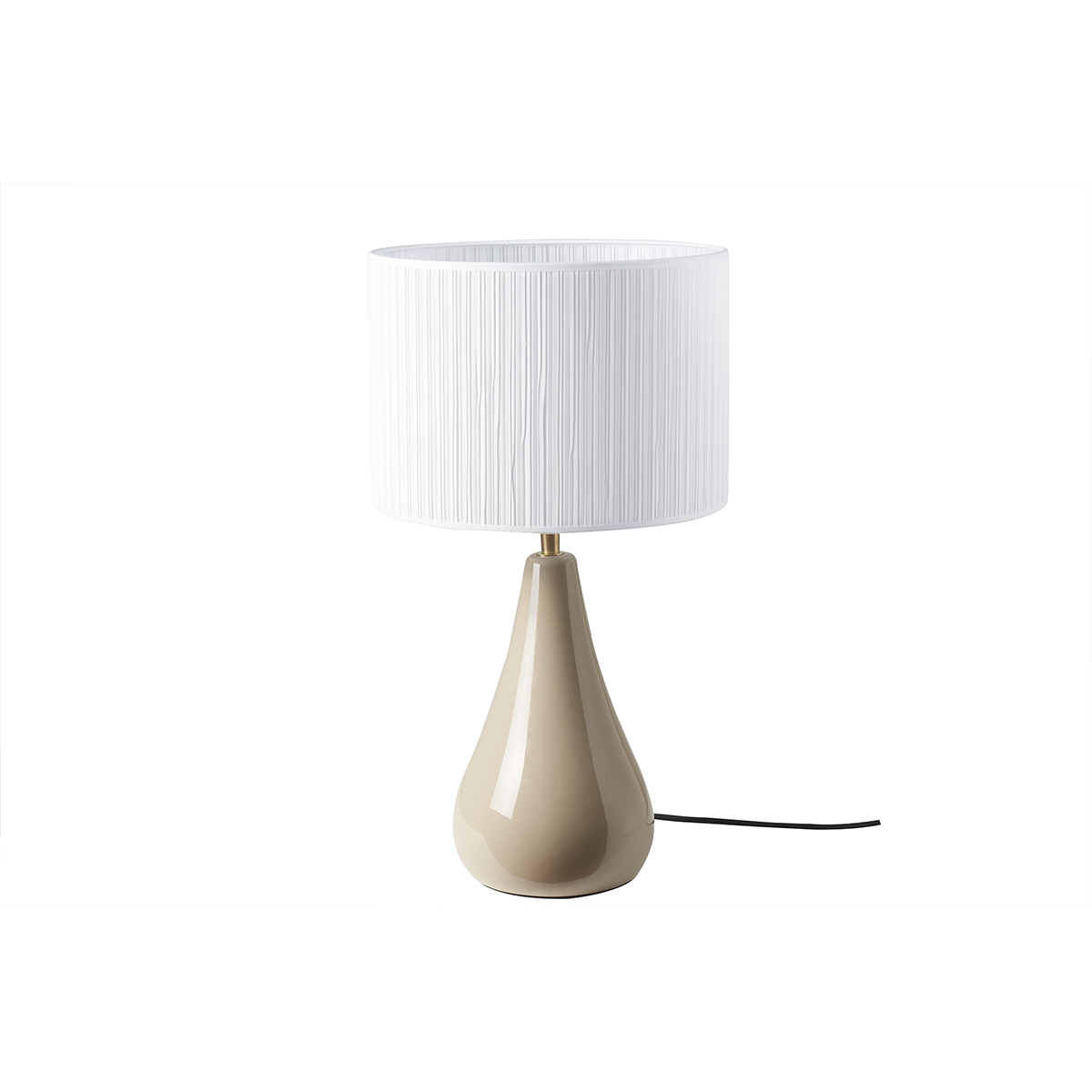 Lampada da tavolo color talpa in ceramica lucida e paralume in tessuto plissettato bianco H49 cm TROIA