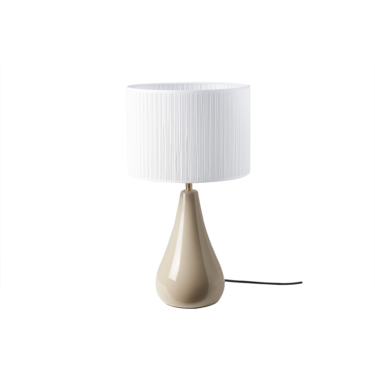 Lampada da tavolo color talpa in ceramica lucida e paralume in tessuto plissettato bianco H49 cm TROVA
