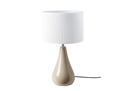 Lampada da tavolo color talpa in ceramica lucida e paralume in tessuto plissettato bianco H49 cm TROVA