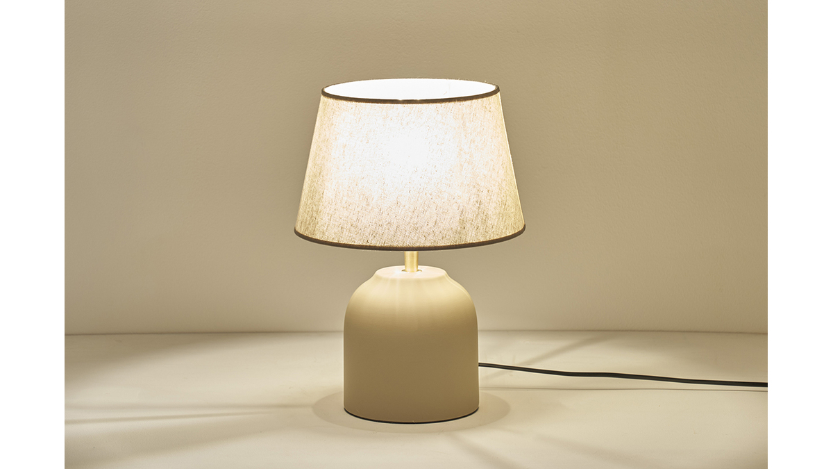 Lampada da tavolo color talpa in ceramica opaca e paralume in lino H35 cm SIMAO