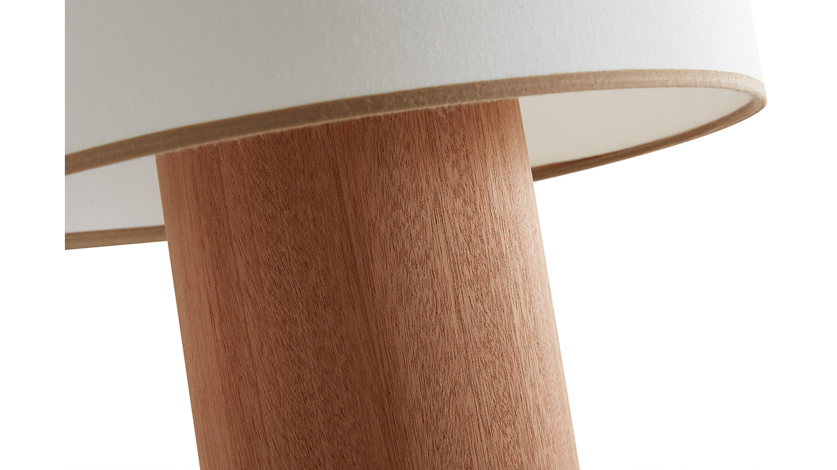 Lampada da tavolo con paralume in cotone color sabbia e base in foglio di mogano H36 cm SOLAR