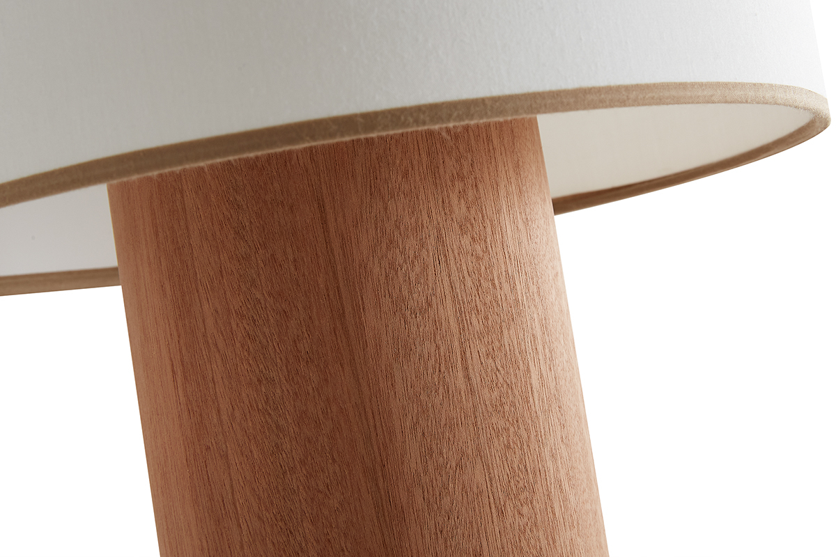 Lampada da tavolo con paralume in cotone color sabbia e base in foglio di mogano H36 cm SOLAR