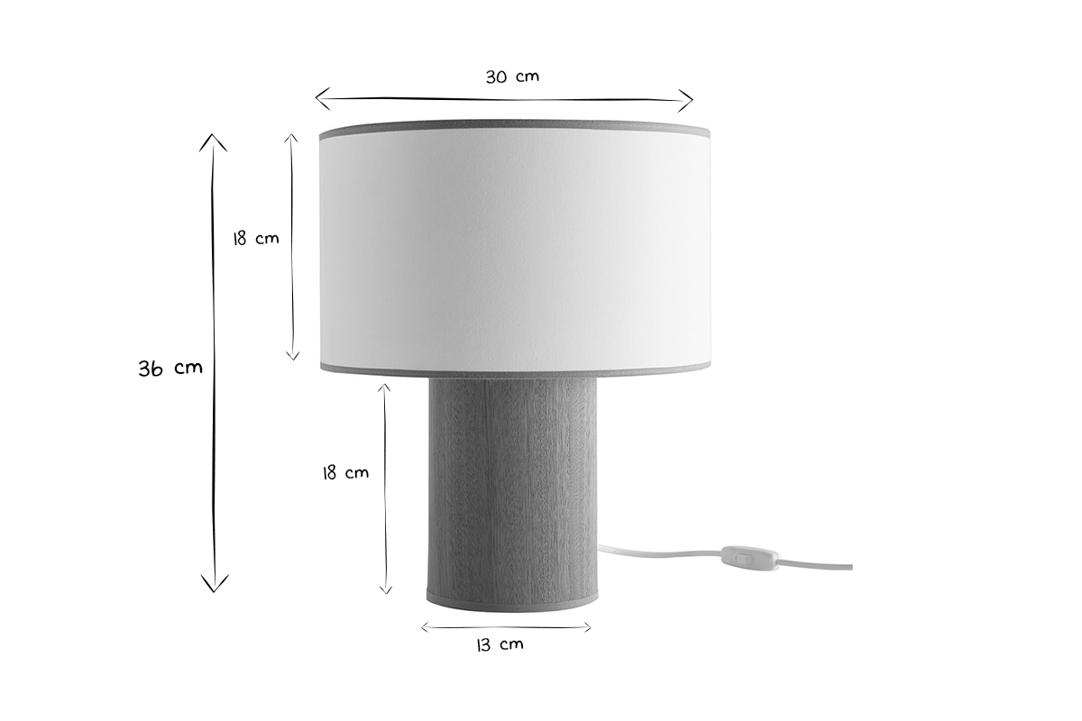 Lampada da tavolo con paralume in cotone color sabbia e base in foglio di mogano H36 cm SOLAR