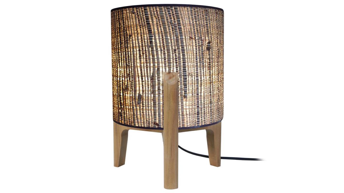 Lampada da tavolo con paralume in juta e base in legno H30 cm ALPHA