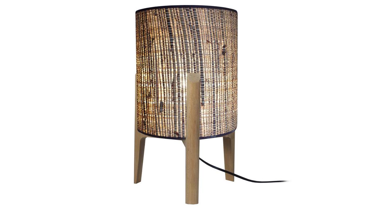 Lampada da tavolo con paralume in juta e base in legno H45 cm ALPHA