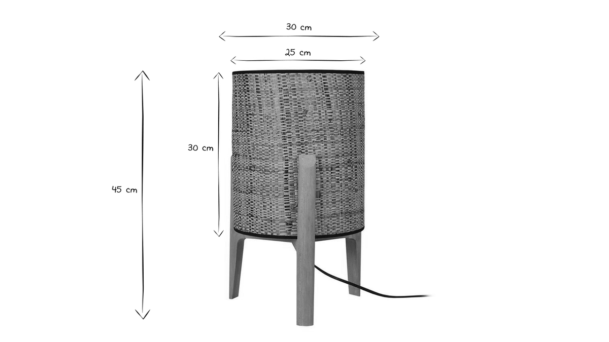 Lampada da tavolo con paralume in juta e base in legno H45 cm ALPHA
