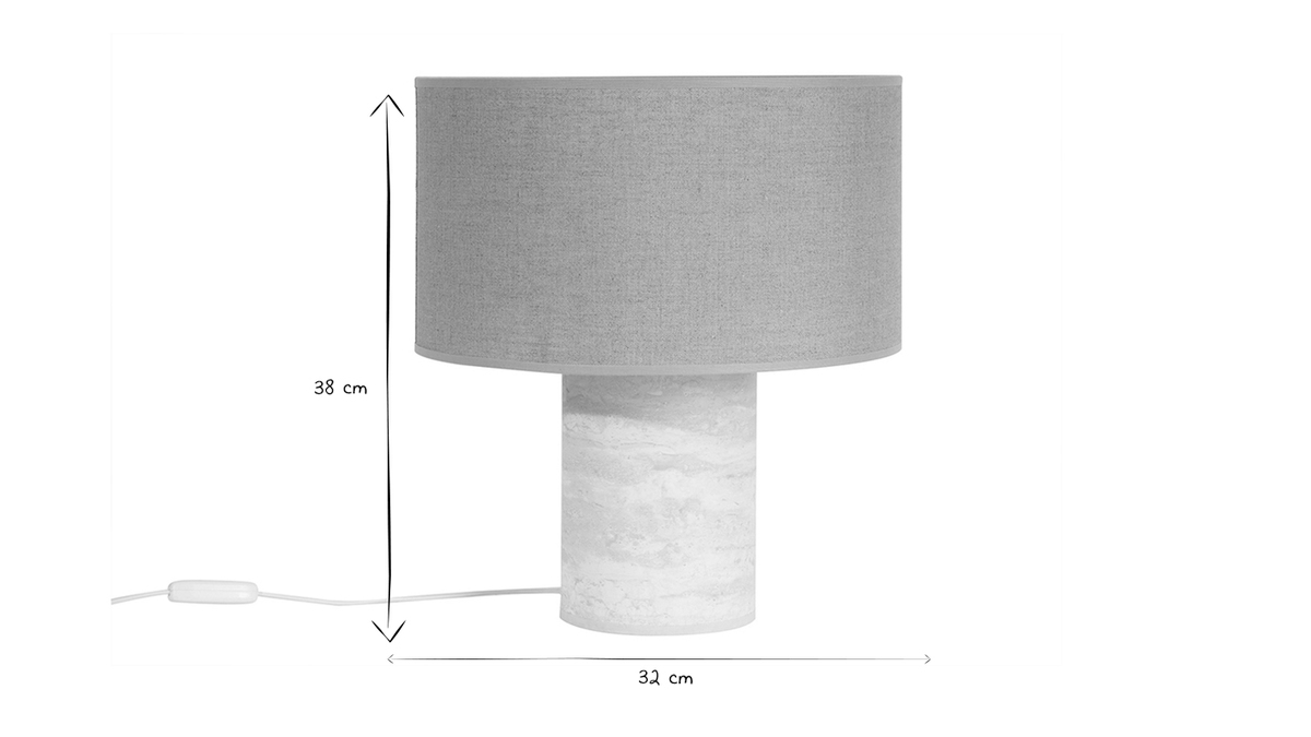 Lampada da tavolo design effetto travertino e paralume in lino H37 cm SEMA