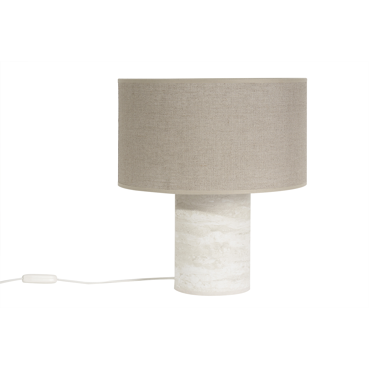 Lampada da tavolo design effetto travertino e paralume in lino H37 cm SEMA