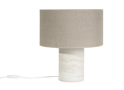 Lampada da tavolo design effetto travertino e paralume in lino H37 cm SEMA