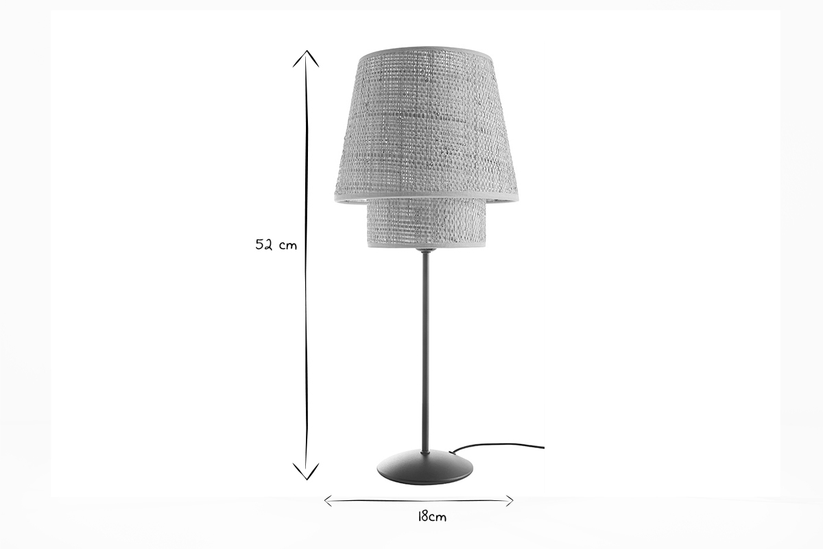 Lampada da tavolo design in fibra di rafia e metallo nero H52 cm JUME